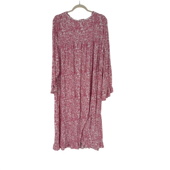Eileen West Womens 3X Nightgown Pink White Floral Roses Modal Knit Long Sleeve - Picture 2 of 6